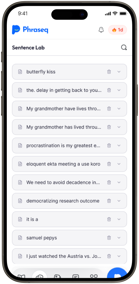 Phraseq Sentence Lab screen